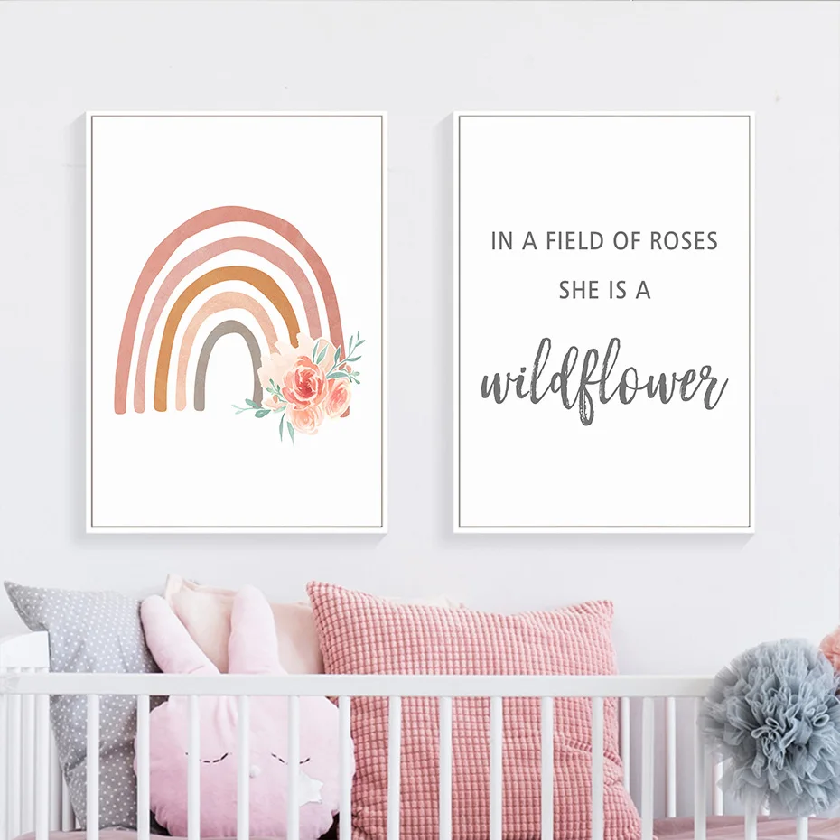 Картина на холсте в стиле бохо с радужными цветами|butterfly decoration|wall decals stickershome decor |