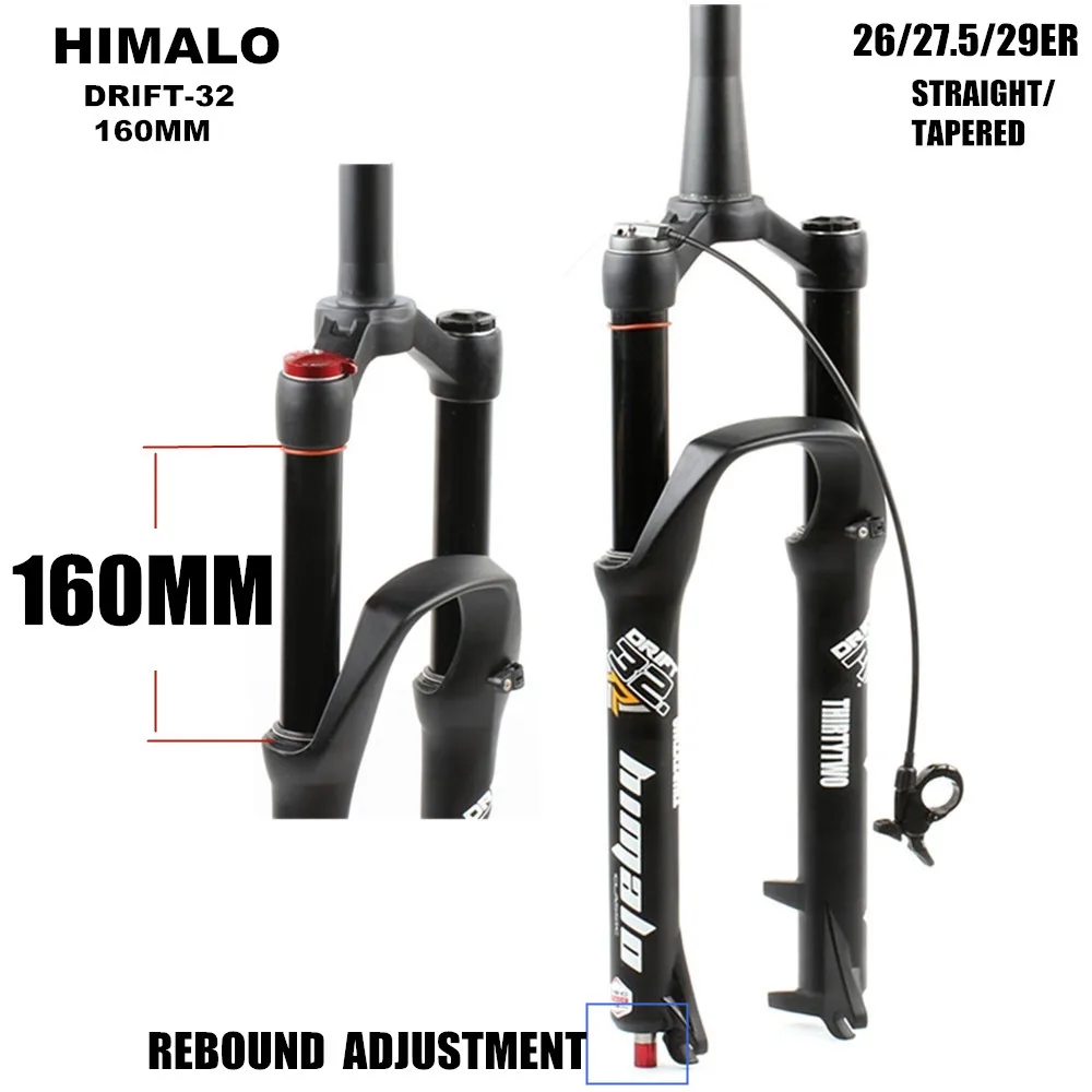 HIMALO MTB Suspension Air Fork Travel 160mm 26 27.5 29er Rebound Adjustment Quick Release QR Tapered Straight Tube
HIMALO MTB Suspension Air Fork Travel 160mm 26 27.5 29er Rebound Adjustment Quick Release QR Tapered Straight Tube