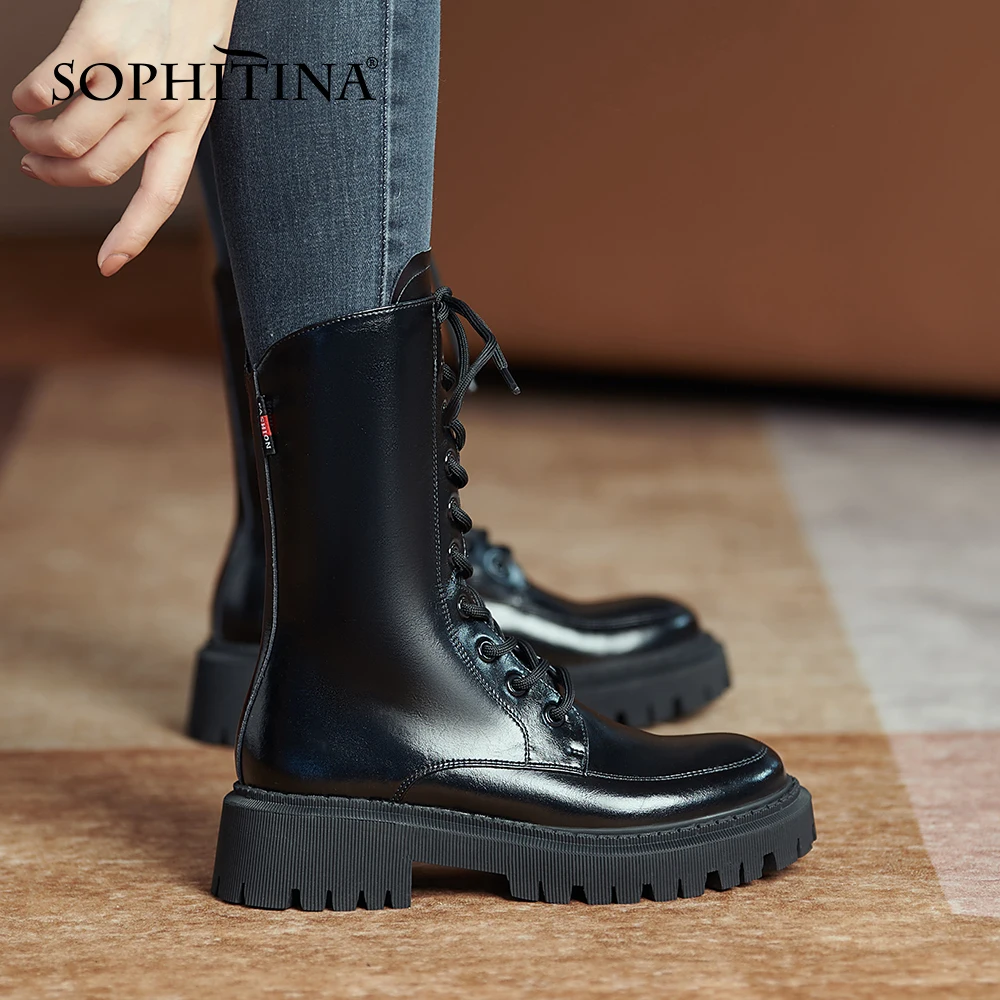 Женские сапоги на шнуровке SOPHITINA, повседневные спортивные ботинки до середины икры, круглый носок, ручная работа, модная Уличная обувь, HO707
Женские сапоги на шнуровке SOPHITINA, повседневные спортивные ботинки до середины икры, круглый носок, ручная работа, модная Уличная обувь, HO707