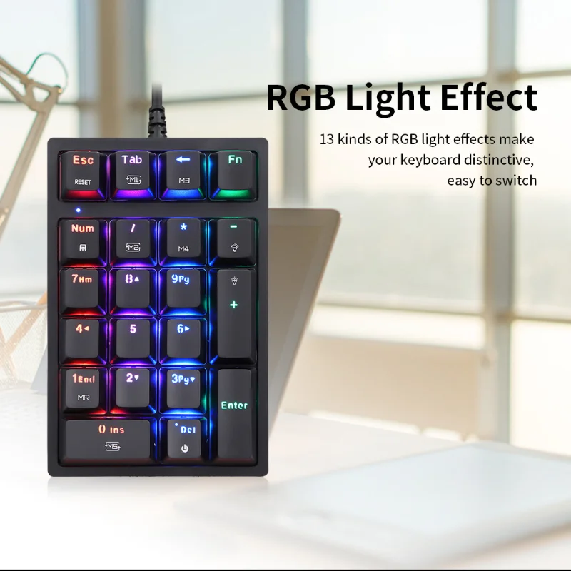K24 Mechanical Numeric Keypad 21-key Professional Accounting USB wired keyboard with 13 RGB Light Effects plug and play keyboard
K24 Mechanical Numeric Keypad 21-key Professional Accounting USB wired keyboard with 13 RGB Light Effects plug and play keyboard