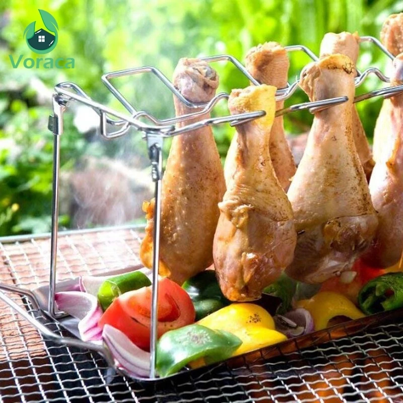 Складная стойка из нержавеющей стали для жареной курицы с лотком барбекю пикника