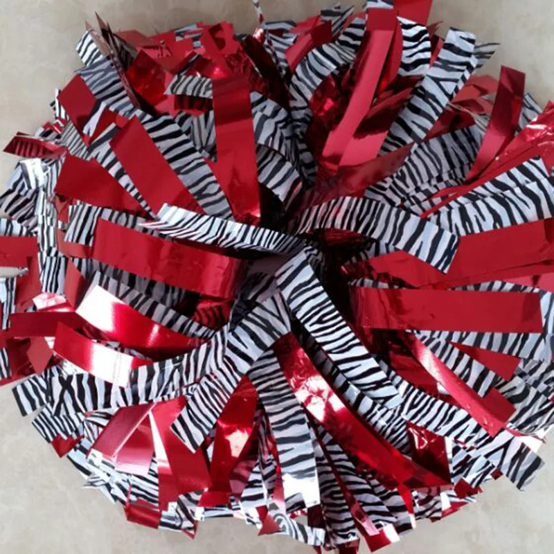 

1Piece Cheerleader Pom poms 6" Baton Handle Metallic Red Black White Zebra Mixed Professional Competion Poms 180g Custom Color