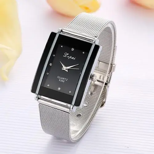 

Unisex Quartz Watch Men Stainless Steel Net Band Watch Shiny Women Rhinestone Inlaid Analog Watch Lovers Clock Gift reloj hombre