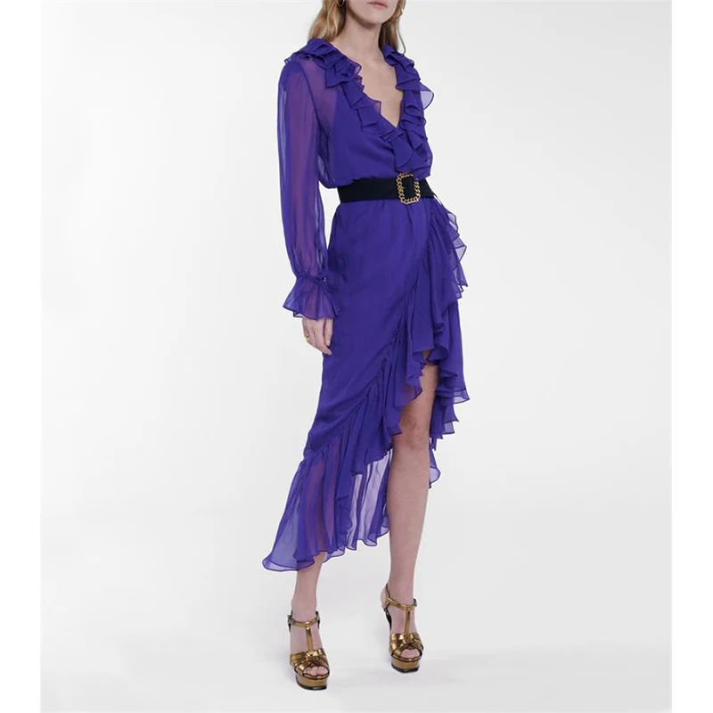 Dress for Women High Quality Spring Summer Runway V-neck Ruffles Long Sleeves Solid Irregular Casual Dresses NP1485A
Dress for Women High Quality Spring Summer Runway V-neck Ruffles Long Sleeves Solid Irregular Casual Dresses NP1485A