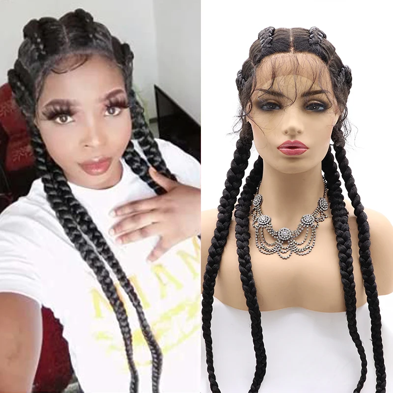 Synthetic Braided Lace Front Wig Black Middle Part Black Double Dutch Braided Wigs with Baby Hair Heat Resistant Fiber Wig
Synthetic Braided Lace Front Wig Black Middle Part Black Double Dutch Braided Wigs with Baby Hair Heat Resistant Fiber Wig