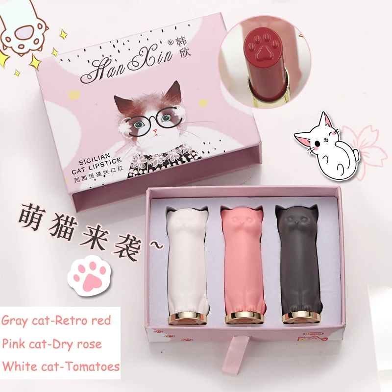 3 Pcs/set Cartoon Cat Lipstick Makeup Cat lip Stick Set Waterproof Long Lasting Crystal lipstick Moisturizing lipstick batom
3 Pcs/set Cartoon Cat Lipstick Makeup Cat lip Stick Set Waterproof Long Lasting Crystal lipstick Moisturizing lipstick batom