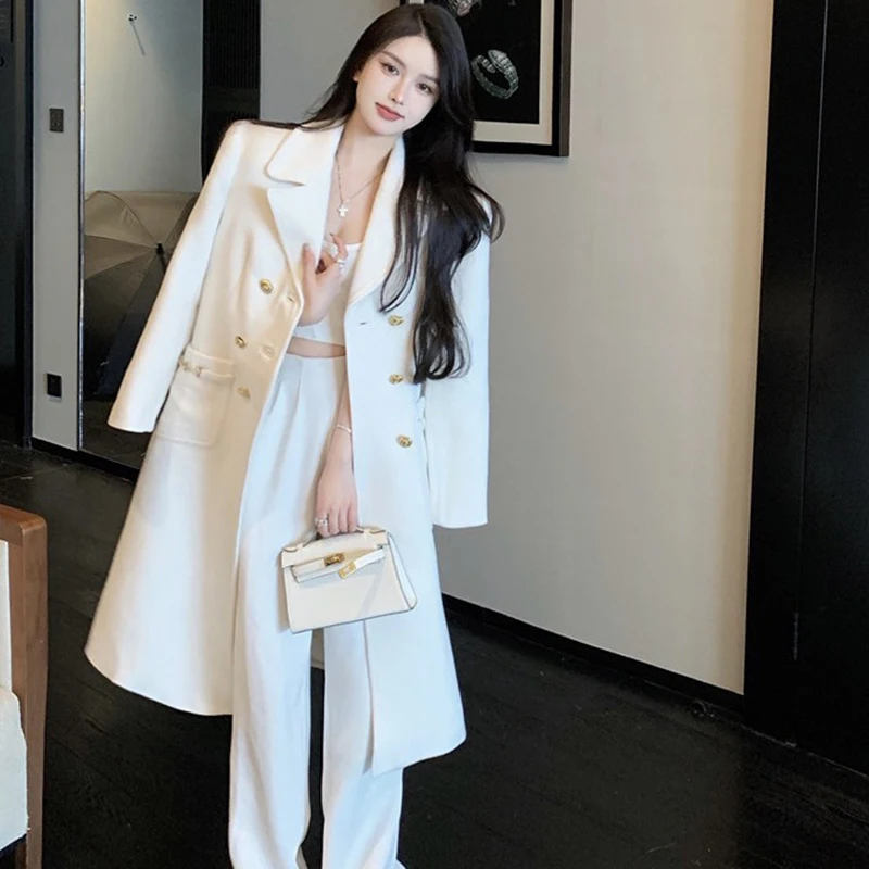 Fashion Women Woolen With Long Jacket Coat Double-Breasted Loose Vintage Elegant Pockets Female Outerwear White Street Clothes
Fashion Women Woolen With Long Jacket Coat Double-Breasted Loose Vintage Elegant Pockets Female Outerwear White Street Clothes