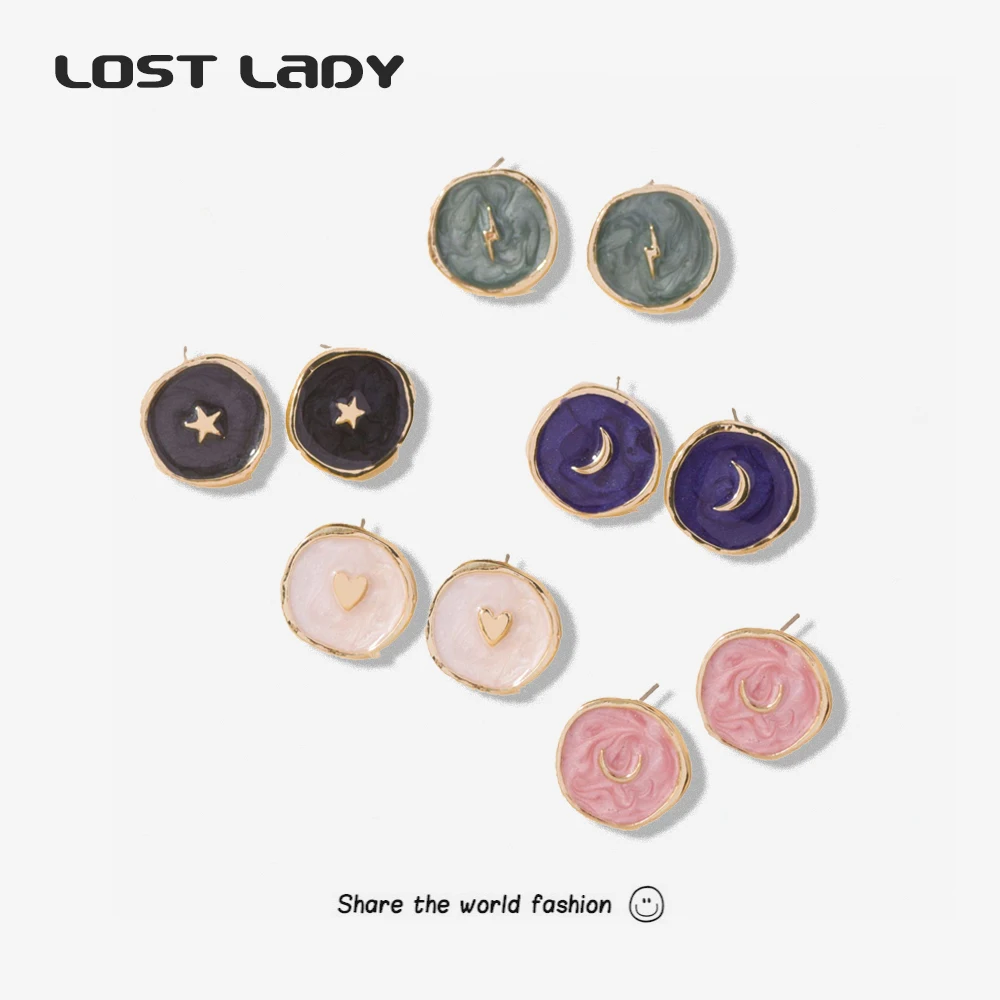 Lost Lady New Fashion Multicolor Enamel Round Stud Earrings For Women Moon Heart Alloy Earrings Wholesale Jewelry Party Gifts
Lost Lady New Fashion Multicolor Enamel Round Stud Earrings For Women Moon Heart Alloy Earrings Wholesale Jewelry Party Gifts