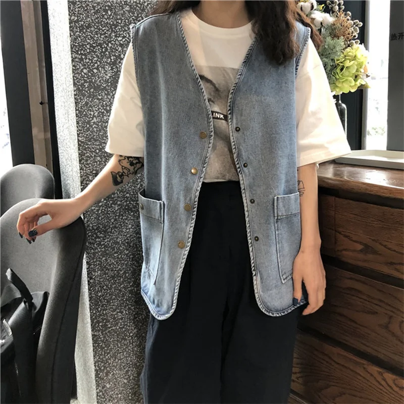 Womens Vest Spring New Korean Style Loose Jacket Vest Sleeveless Outer Wear Tooling Denim Vest Jacket Female Trend
Womens Vest Spring New Korean Style Loose Jacket Vest Sleeveless Outer Wear Tooling Denim Vest Jacket Female Trend