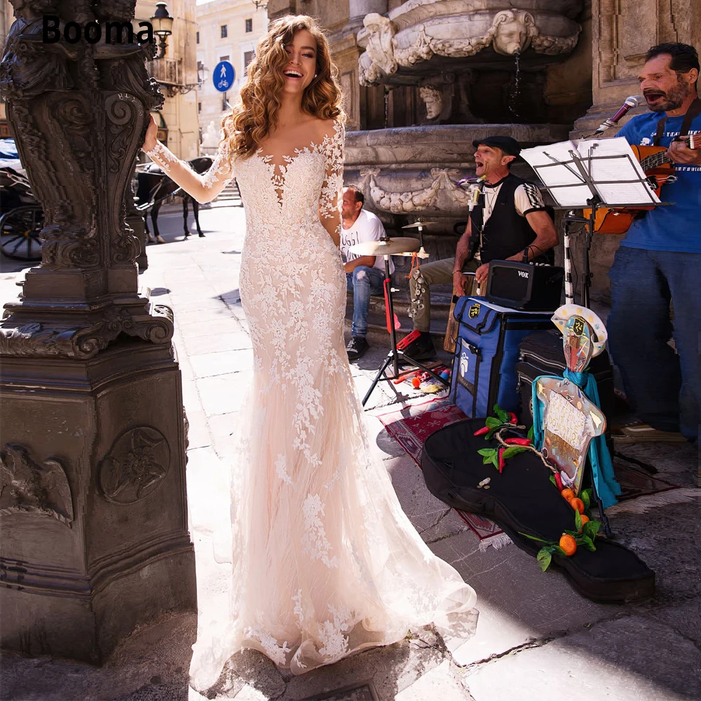 Booma Exquisite Wedding Dress Mermaid with Lace neckline Long Transparent Sleeve Light Pink Bridal Gown Custom Made Plus Size
Booma Exquisite Wedding Dress Mermaid with Lace neckline Long Transparent Sleeve Light Pink Bridal Gown Custom Made Plus Size