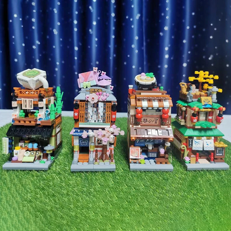 LOZ City Street Hot Spring кимоно Сакура магазин чайного магазина архитектура мини-кубики