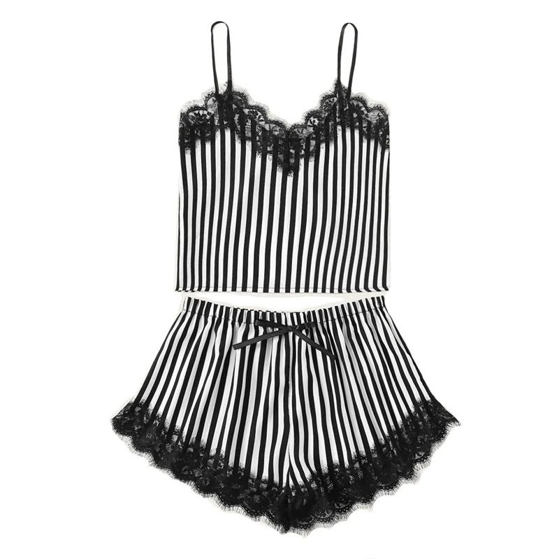 New Ladies Pajamas Suit Fashion Striped Lace Sexy V-neck Suspenders Shorts Two-piece Suit Summer Thin Casual Ladies Pajamas
New Ladies Pajamas Suit Fashion Striped Lace Sexy V-neck Suspenders Shorts Two-piece Suit Summer Thin Casual Ladies Pajamas