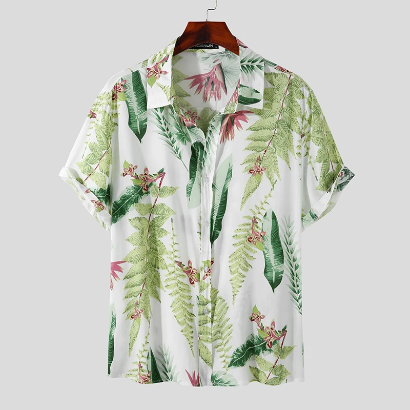 

Печать Для мужчин гавайская рубашка с лацканами короткий рукав Повседневное топы Летняя уличная от 2021 Кнопка Camisa Masculina INCERUN S-3XL