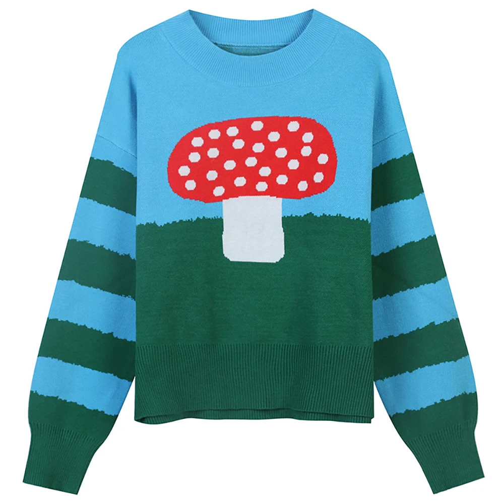 2021 Fall Winter New Women's Color Contrast Sweater Pullover Mushroom Stripe Round Neck Long Sleeve Loose Lazy Preppy Style Top
2021 Fall Winter New Women's Color Contrast Sweater Pullover Mushroom Stripe Round Neck Long Sleeve Loose Lazy Preppy Style Top