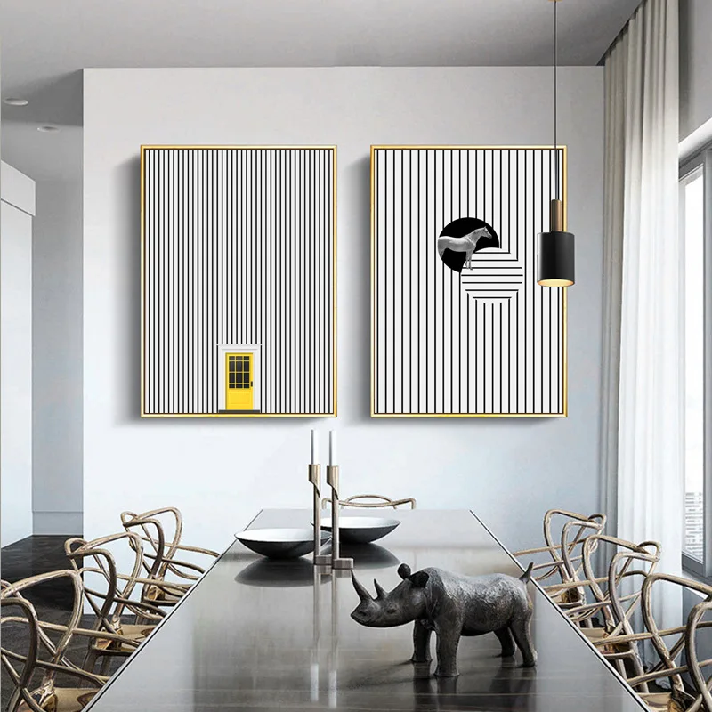 White Black line wall with yellow door horse posters canvas art home decoration canvas painting wall pictures for living room
White Black line wall with yellow door horse posters canvas art home decoration canvas painting wall pictures for living room