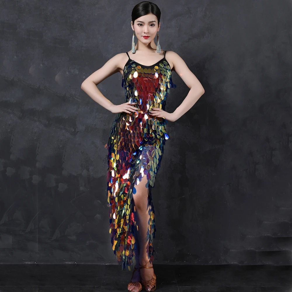 Belly Dance Long Dresses Mermaid Costume Women Dance Wear Spandex Stretchy Satin Multicolor Squama Sequins Strap Dress
Belly Dance Long Dresses Mermaid Costume Women Dance Wear Spandex Stretchy Satin Multicolor Squama Sequins Strap Dress