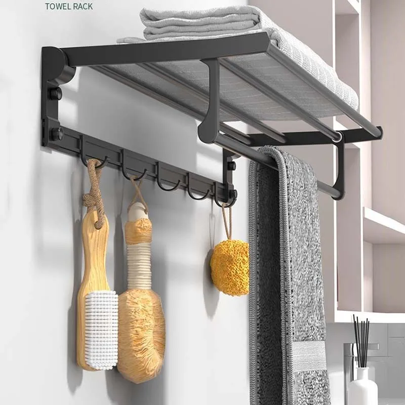 Towel Rack Punch-Free Shower Holder Bathroom Accessories Folding Wall Organizer Hook Hanger Matte Black Aluminum Storage Shelf
Towel Rack Punch-Free Shower Holder Bathroom Accessories Folding Wall Organizer Hook Hanger Matte Black Aluminum Storage Shelf