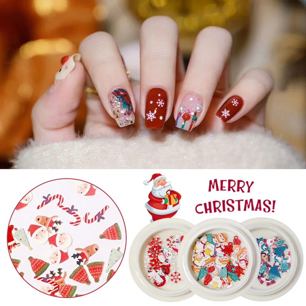 

4*4cm/Jar Christmas Nail Wood Pulp Paper Flakes Nail Art Sequins Santa Claus/Candy/Elk/Snowman/Snowflake/Gift Decor Nail Patch