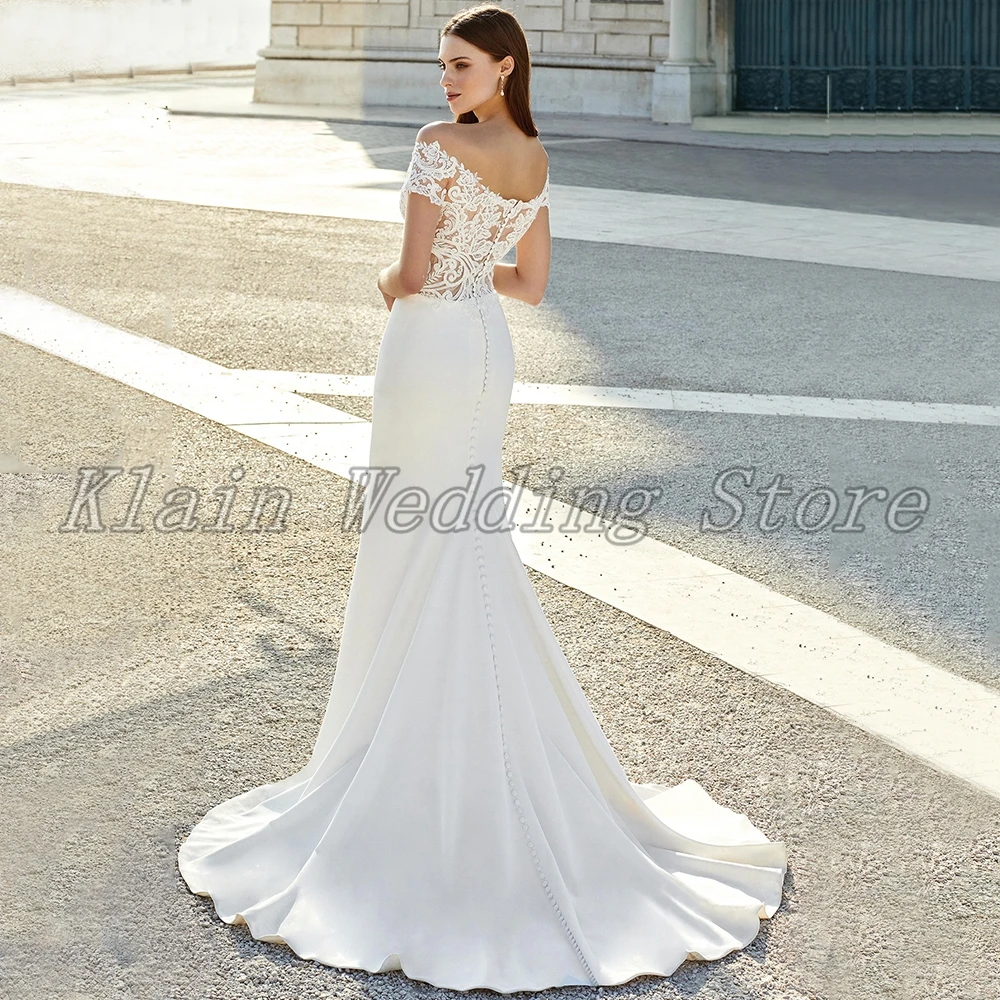Weilinsha Elegant Mermaid Scoop Neck Wedding Dress Sweep Train Lace Appliques Button Back Off the Shoulder Bridal Gowns
Weilinsha Elegant Mermaid Scoop Neck Wedding Dress Sweep Train Lace Appliques Button Back Off the Shoulder Bridal Gowns