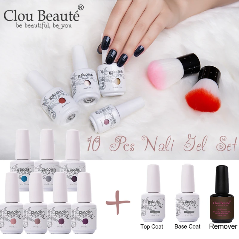 Clou Beaute 10 шт. Цвет гель лак для ногтей комплект t-рубашка кофта & Топ Базовое