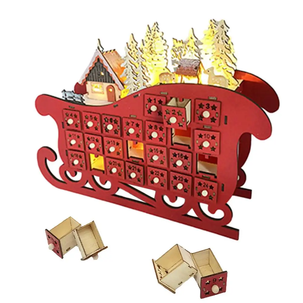 

Деревянный календарь с обратным отсчётом 24 дня для рождества, нежные детские контейнеры для конфет с лестницей и ящиками
