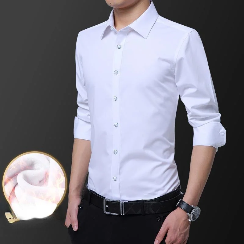 

Men's Clothes Long Sleeve Casual Shirt Single-breasted Regular-fit Solid Turndown Collar Black Thick Warm Work Shirts Men Y245