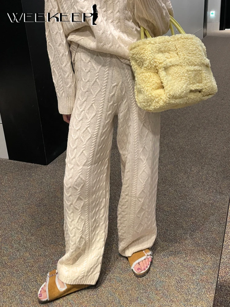 Weekeep Autumn Solid Wide Leg Pants Women Elastic High Waist Baggy Knit Pants Fashion Streetwear Casual Straight Trousers Female 
Weekeep Autumn Solid Wide Leg Pants Women Elastic High Waist Baggy Knit Pants Fashion Streetwear Casual Straight Trousers Female