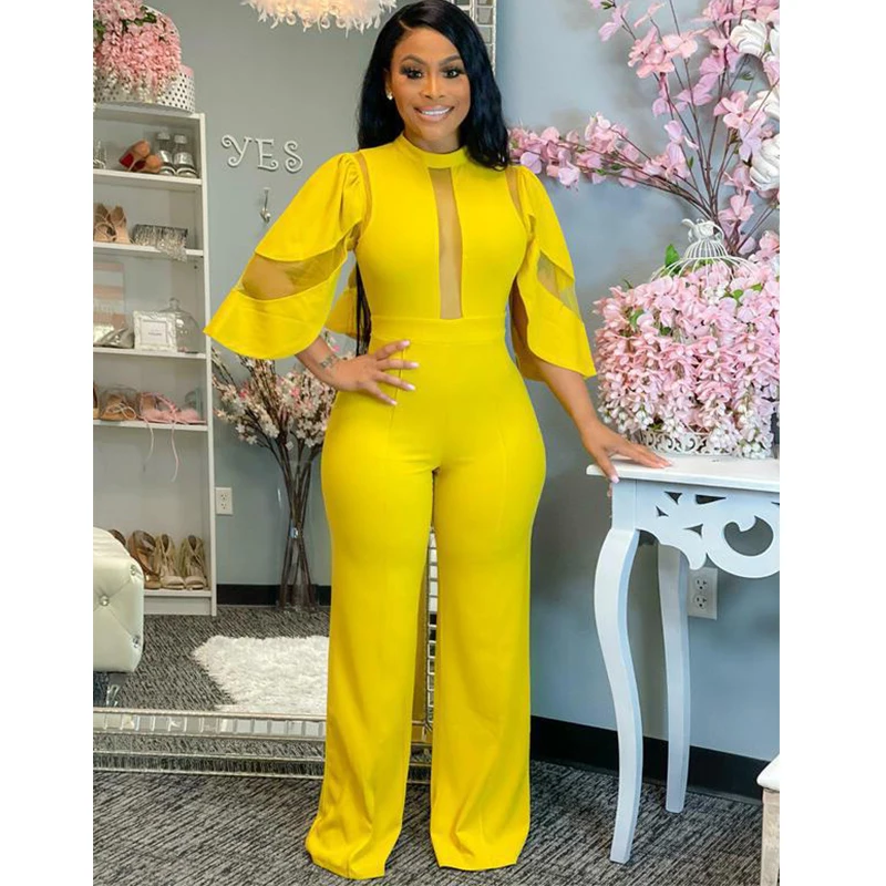Sheer Mesh Patchwork Ruffle Sleeve Jumpsuit Women Sexy Elegant Office Ladies Wide Leg One Piece Rompers Plus Size 2021 Autumn
Sheer Mesh Patchwork Ruffle Sleeve Jumpsuit Women Sexy Elegant Office Ladies Wide Leg One Piece Rompers Plus Size 2021 Autumn
