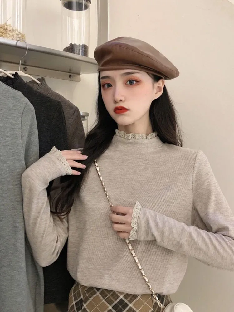 2020 New Lace Patchwork Women's Knitted Shirt Sexy Solid Color T-shirt Trendy Casual Long Sleeve Women T Shirt Autumn Winter
2020 New Lace Patchwork Women's Knitted Shirt Sexy Solid Color T-shirt Trendy Casual Long Sleeve Women T Shirt Autumn Winter