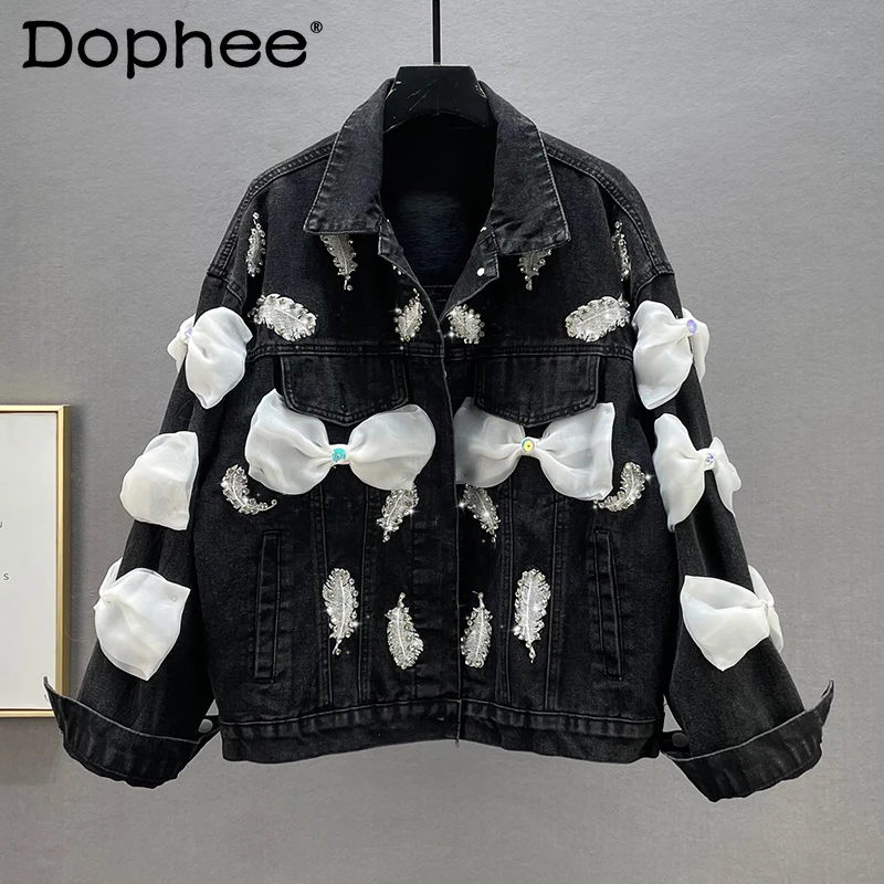 Rhinestone Embroidered Black Jean Jacket Women Denim Jackets 2021 Autumn New Slimming Loose Bow Batwing Long Sleeve Coats Top
Rhinestone Embroidered Black Jean Jacket Women Denim Jackets 2021 Autumn New Slimming Loose Bow Batwing Long Sleeve Coats Top