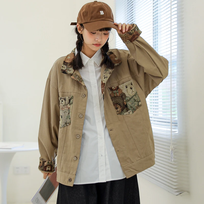 Vintage Oversized Jackets Female Fashion Harajuku Cartoon Splicing Lapel Long Sleeve Imitation Denim Jacket Preppy Style Tops
Vintage Oversized Jackets Female Fashion Harajuku Cartoon Splicing Lapel Long Sleeve Imitation Denim Jacket Preppy Style Tops