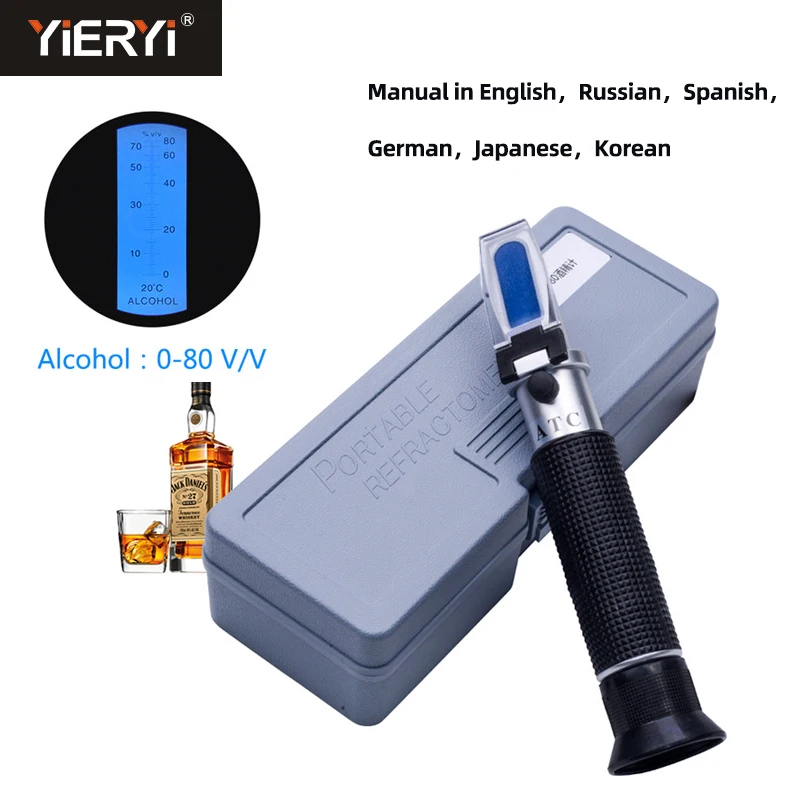 

Yieryi Handhend Alcohol Concentration Detector Of Liquor Alcohol Meter Refractometer 0-80% v/v Alcoholometer Oenometer With Box