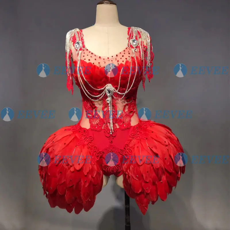 Red feather Mesh Bodysuit Rhinestone Leotard gogo dance wear Women Bar singer Stage Party Dance Costume Celebrate Dress
Red feather Mesh Bodysuit Rhinestone Leotard gogo dance wear Women Bar singer Stage Party Dance Costume Celebrate Dress