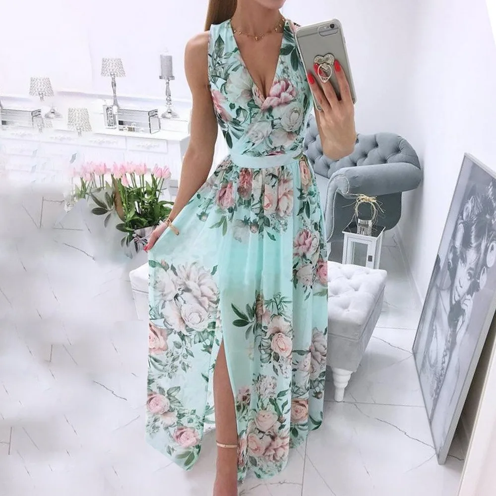 2021 Elegant Floral Print Chiffon Long Dress Women Summer Sexy Deep V-neck Split Party Dress Lady Sleeveless Maxi Beach Dresses
2021 Elegant Floral Print Chiffon Long Dress Women Summer Sexy Deep V-neck Split Party Dress Lady Sleeveless Maxi Beach Dresses
