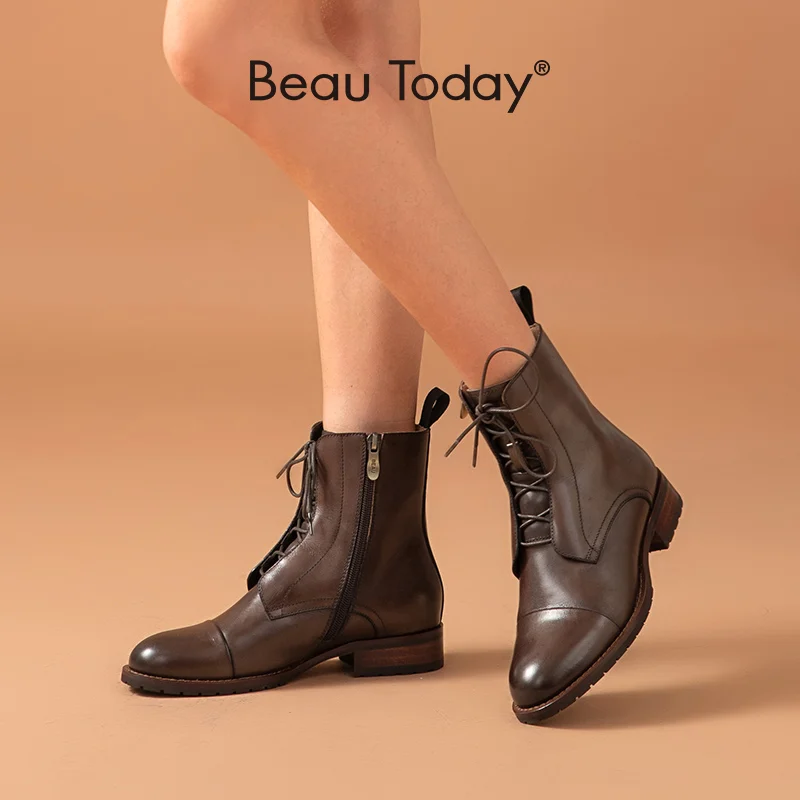 BeauToday Ankle Boots Women Cow Leather Retro Round Toe Lace-Up Closure Fashion Ladies Shoes Autumn Footwear Handmade 03680
BeauToday Ankle Boots Women Cow Leather Retro Round Toe Lace-Up Closure Fashion Ladies Shoes Autumn Footwear Handmade 03680