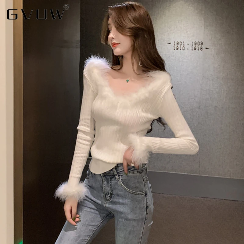 Женский трикотажный свитер GVUW с длинным рукавом и плюшевой шовкой, с V-образным вырезом, пикантный, с лацканами, 
Женский трикотажный свитер GVUW с длинным рукавом и плюшевой шовкой, с V-образным вырезом, пикантный, с лацканами,