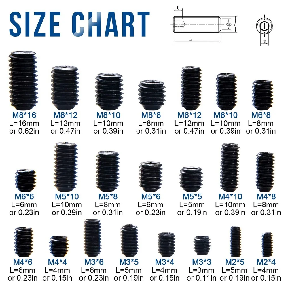 666pcs Set Screw Cup Point Grub Screw M2 M3 M4 M5 M6 M8 Hex Socket Set Screws Hexagon Headless Set Screw Grade 12.9 Carbon Steel
666pcs Set Screw Cup Point Grub Screw M2 M3 M4 M5 M6 M8 Hex Socket Set Screws Hexagon Headless Set Screw Grade 12.9 Carbon Steel