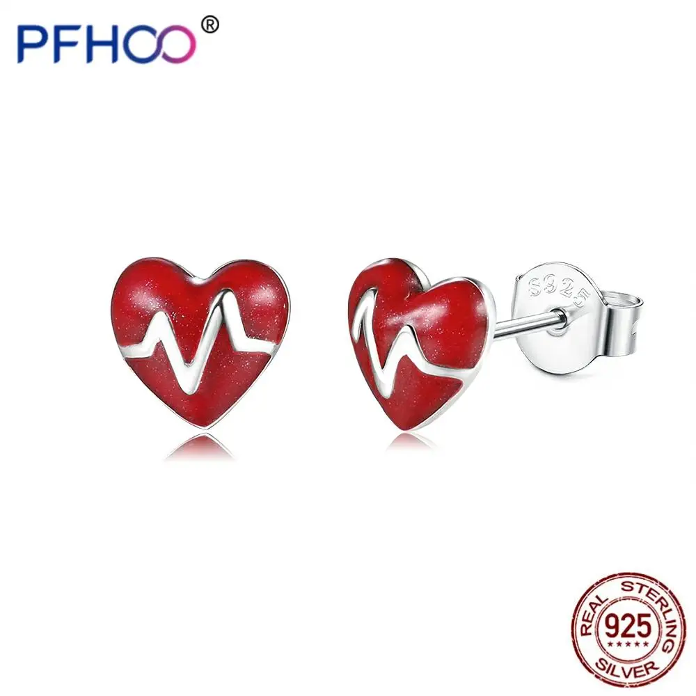 PFHOO 925 Sterling Silver Red Enamel Heart Heartbeat Stud Earrings For Women Hypoallergenic Silver 925 Jewelry For Girlfriend
PFHOO 925 Sterling Silver Red Enamel Heart Heartbeat Stud Earrings For Women Hypoallergenic Silver 925 Jewelry For Girlfriend