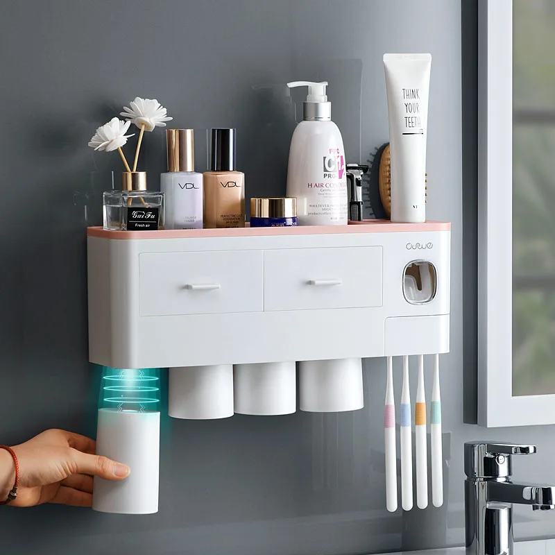 Bathroom Accessories Organizer Holder Set Toothbrush Holder Wall-Mount Automatic Toothpaste Dispenser Make-up Storage Rack
Bathroom Accessories Organizer Holder Set Toothbrush Holder Wall-Mount Automatic Toothpaste Dispenser Make-up Storage Rack