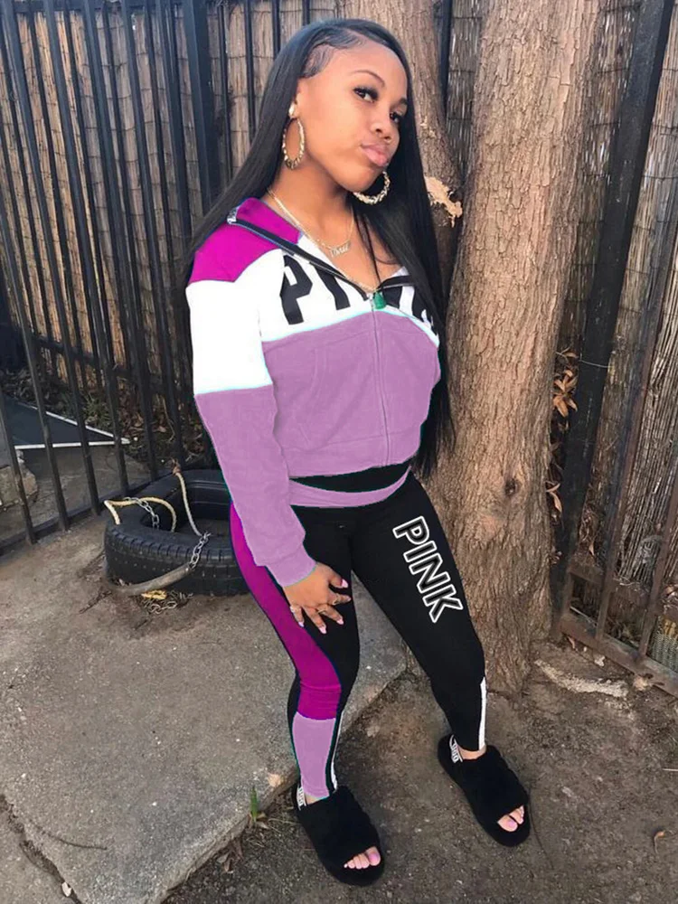 Pink Letter Print Zip Sportwear Casual Two Piece Sets Color Block Patchwork Street Outfits Fashion Female Tracksuit Sweatsuits
Pink Letter Print Zip Sportwear Casual Two Piece Sets Color Block Patchwork Street Outfits Fashion Female Tracksuit Sweatsuits