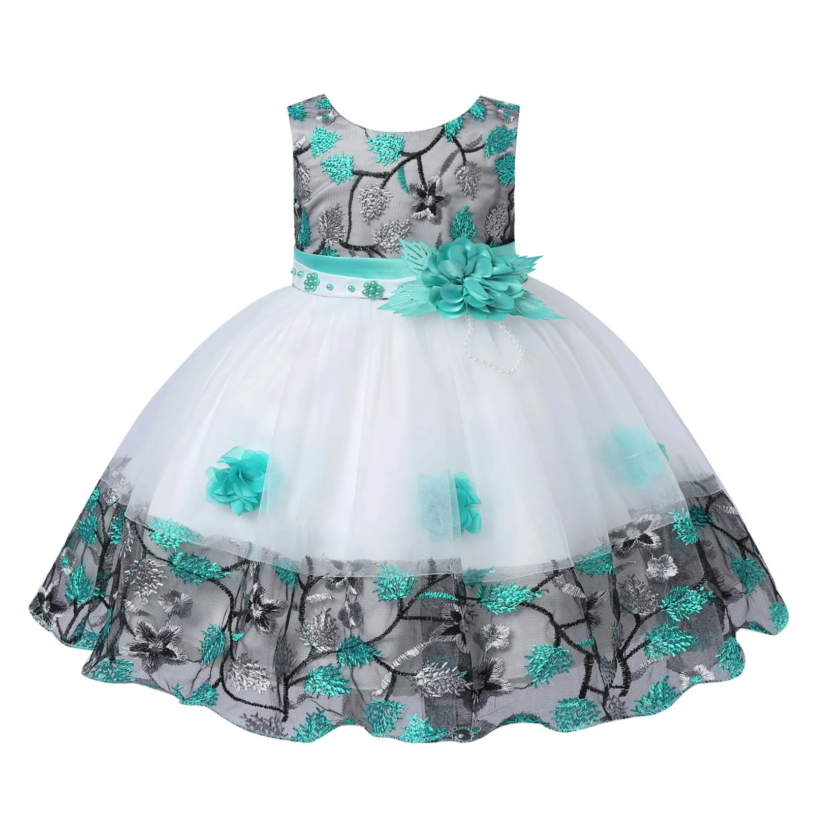 

Infants Baby Girl Dresses Sleeveless Beads Embroidered 3D Flower Princess Party Dress Toddler Girls Mesh Tutu Christening Dress