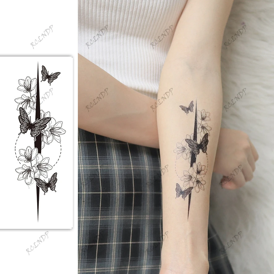 Waterproof Temporary Tattoo Sticker Flower Black Butterfly Element Fake Tatoo Flash Tatto Arm Leg Art for Women Men
Waterproof Temporary Tattoo Sticker Flower Black Butterfly Element Fake Tatoo Flash Tatto Arm Leg Art for Women Men