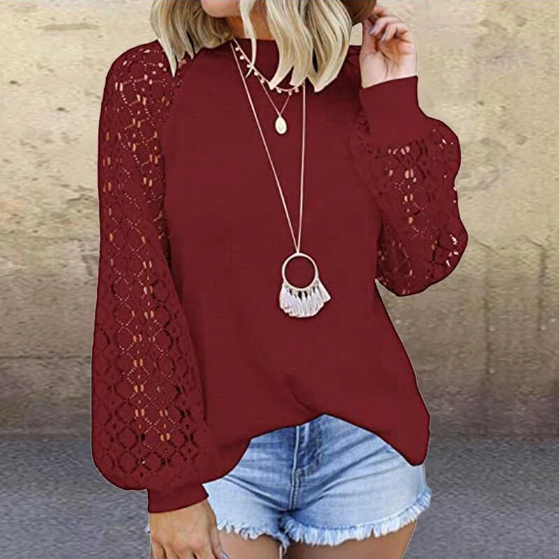 Women Elegant Hollow Out Lace Blouse Shirts Autumn Lantern Long Sleeve Knit Tops Pullover Vintage O Neck Solid Streetwear
Women Elegant Hollow Out Lace Blouse Shirts Autumn Lantern Long Sleeve Knit Tops Pullover Vintage O Neck Solid Streetwear