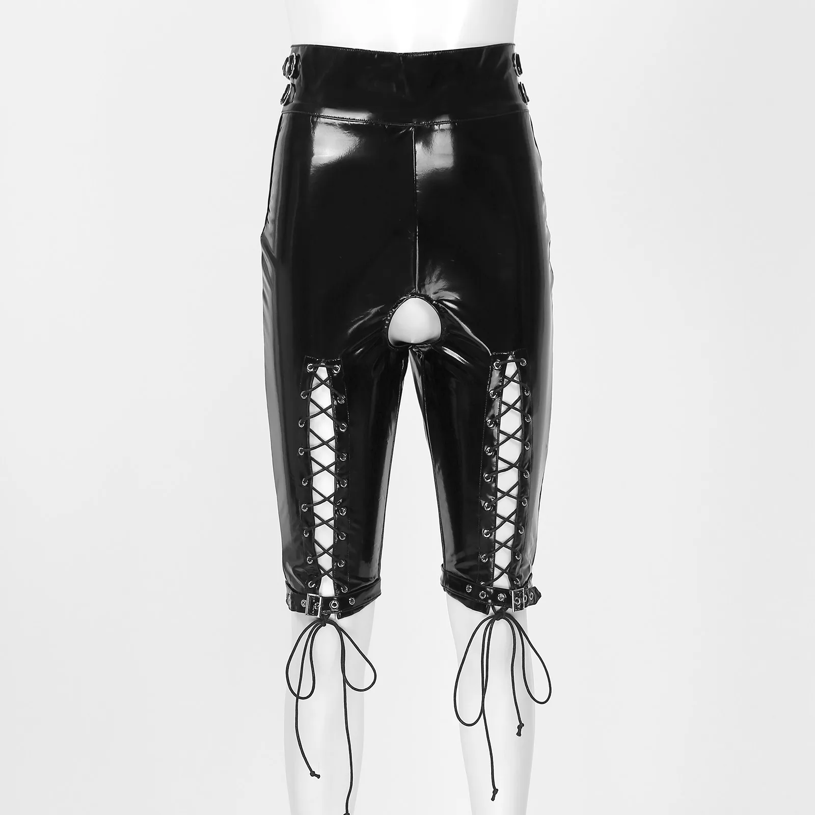 Womens Lace-up Front Crotchless Hot Trousers Adjustable Buckle High Waist Zipper Back Shorts Wet Look Patent Leather Short Pants
Womens Lace-up Front Crotchless Hot Trousers Adjustable Buckle High Waist Zipper Back Shorts Wet Look Patent Leather Short Pants