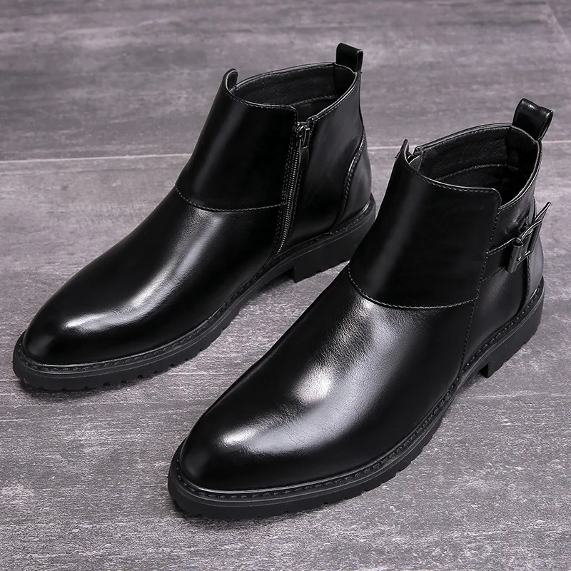 Фото Мужские кожаные ботинки челси черные ботильоны из искусственной - купить