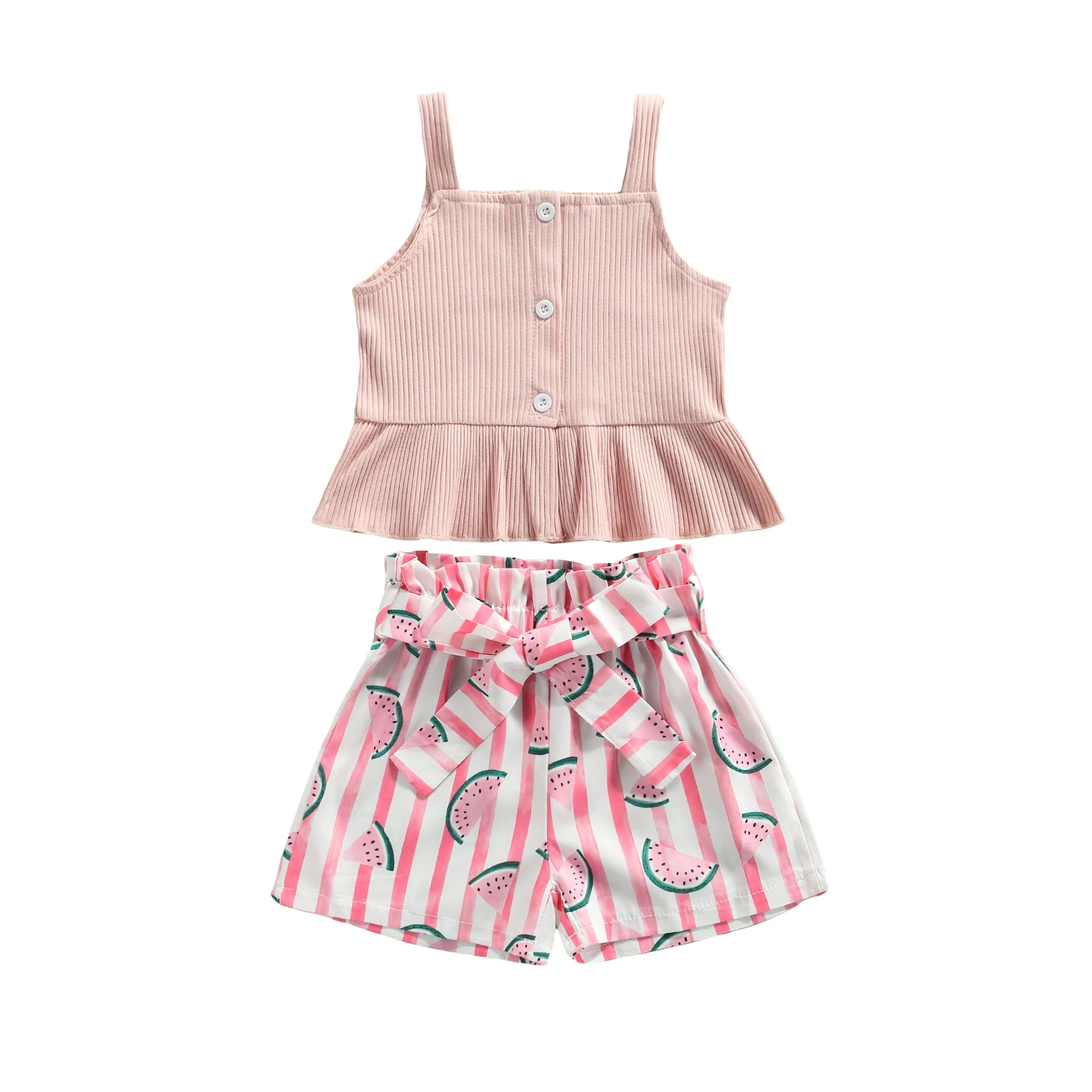 2021 Summer Solid Color Sleeveless Square Collar Sling Tops + Watermelon Print Short Pants Baby Girls Clothes Set
2021 Summer Solid Color Sleeveless Square Collar Sling Tops + Watermelon Print Short Pants Baby Girls Clothes Set