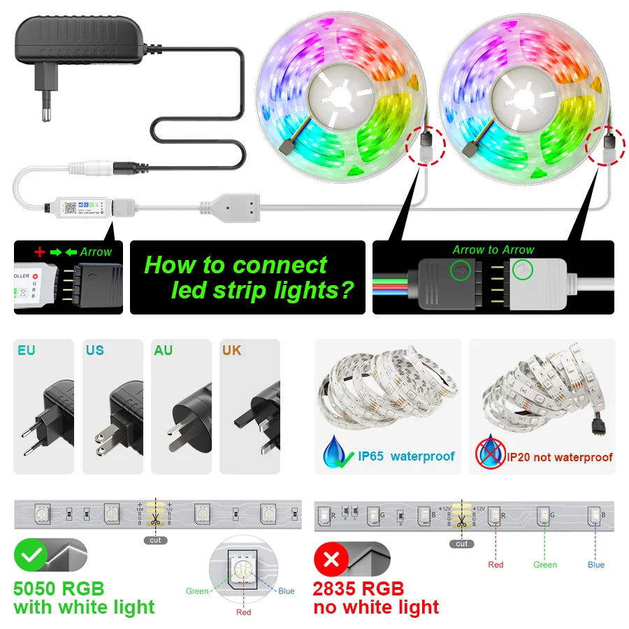 NEW Bluetooth RGB LED Strip Light SMD 5050 Flexible Ribbon 2835 LED Light 20M-5M Tape Diode DC12V Bluetooth Music Control
NEW Bluetooth RGB LED Strip Light SMD 5050 Flexible Ribbon 2835 LED Light 20M-5M Tape Diode DC12V Bluetooth Music Control