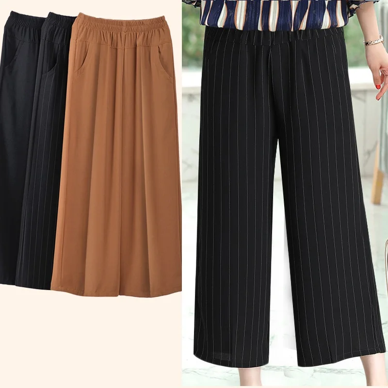 Black chiffon wide-leg pants plus size summer stretch waist women pants fashion Loose middle-aged and older pants with pockets
Black chiffon wide-leg pants plus size summer stretch waist women pants fashion Loose middle-aged and older pants with pockets