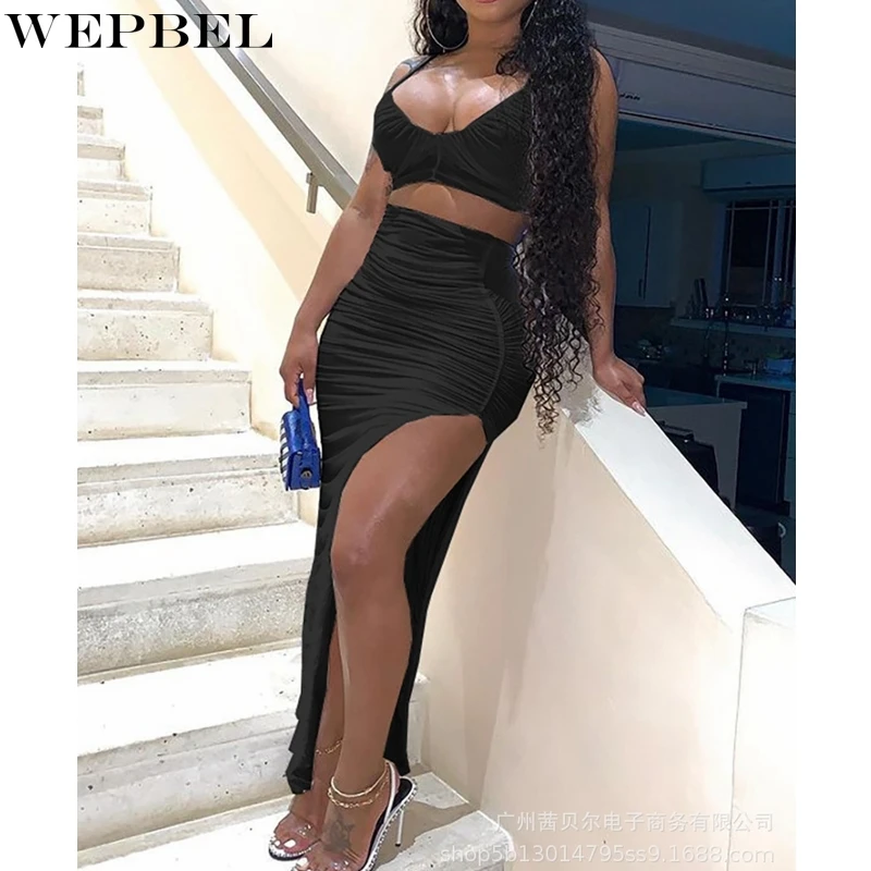 WEPBEL Women's Sexy Solid Color Slim Suit Summer V-neck Spaghetti Strap Strapless Top + High Waist Pleated Split Skirt Suit
WEPBEL Women's Sexy Solid Color Slim Suit Summer V-neck Spaghetti Strap Strapless Top + High Waist Pleated Split Skirt Suit