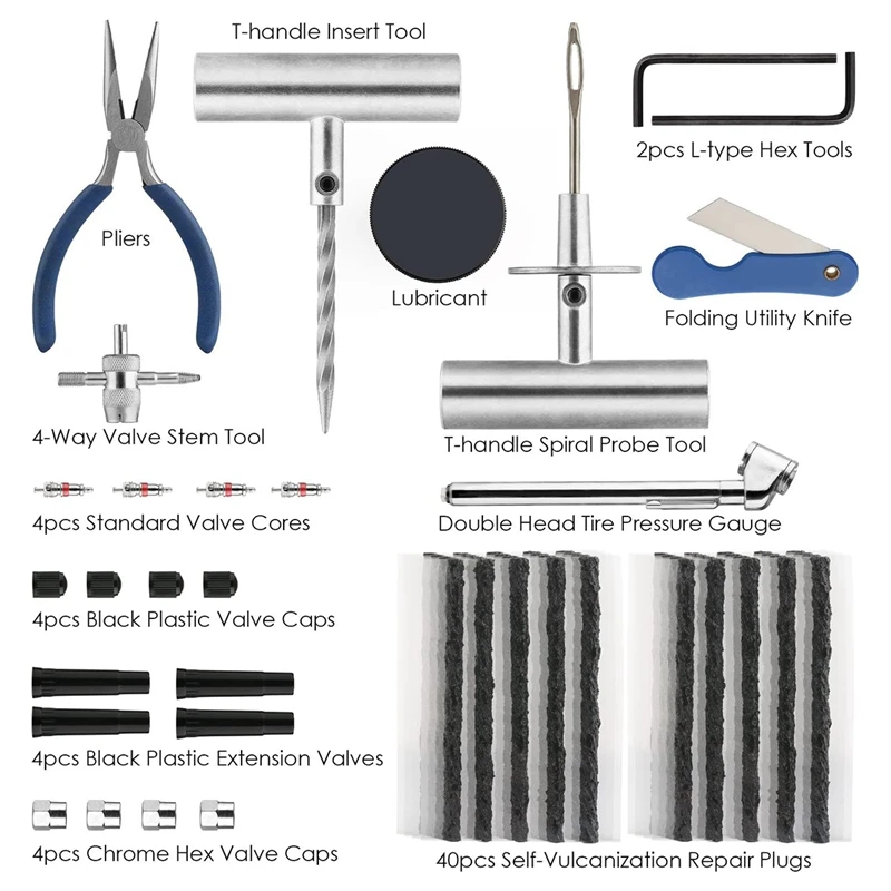 Tire Repair Kit - 67Pcs Heavy Duty Tire Repair Tools & Tire Repair Set for Car, Car Tubeless Heavy Duty Repair Tool
Tire Repair Kit - 67Pcs Heavy Duty Tire Repair Tools & Tire Repair Set for Car, Car Tubeless Heavy Duty Repair Tool